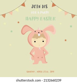 Personal Children's Easter Party Flier Invite Invitation With A Cute Cartoon Easter Bunny