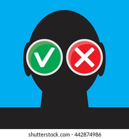 Personal choice concept. Yes and no, yes no maybe, right and wrong, do and dont, vector illustration