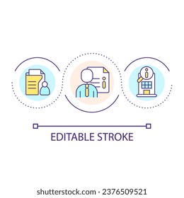 Personal client data loop concept icon. Provide information. Lawyer service. Professional agent abstract idea thin line illustration. Isolated outline drawing. Editable stroke. Arial font used