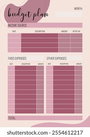 Personal color Monthly budget planner