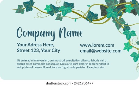 Personal and company information for clients. Location and website address, email and details about offers of organization. Business or visiting card, advertising of services. Vector in flat style