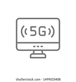 Personal computer with 5G internet line icon.
