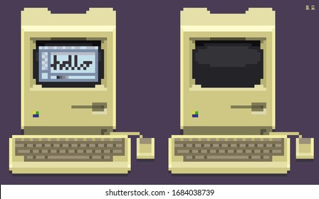 Personal Computer from the 80s. Pixel art Illustration.