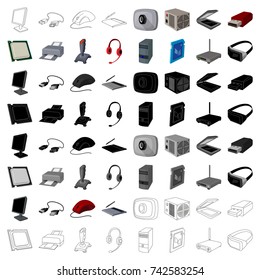 Personal computer accessories set icons in cartoon style. Big collection of personal computer accessories vector symbol stock illustration