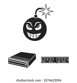 Personal computer black icons in set collection for design. Equipment and accessories vector symbol stock web illustration.