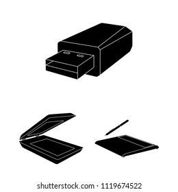 Personal computer black icons in set collection for design. Equipment and accessories vector symbol stock web illustration.
