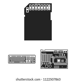 Personal computer black icons in set collection for design. Equipment and accessories vector symbol stock web illustration.