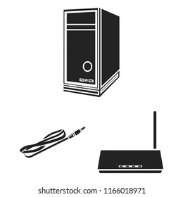 Personal computer black icons in set collection for design. Equipment and accessories vector symbol stock web illustration.