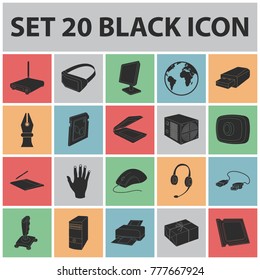 Personal computer black icons in set collection for design. Equipment and accessories vector symbol stock web illustration.