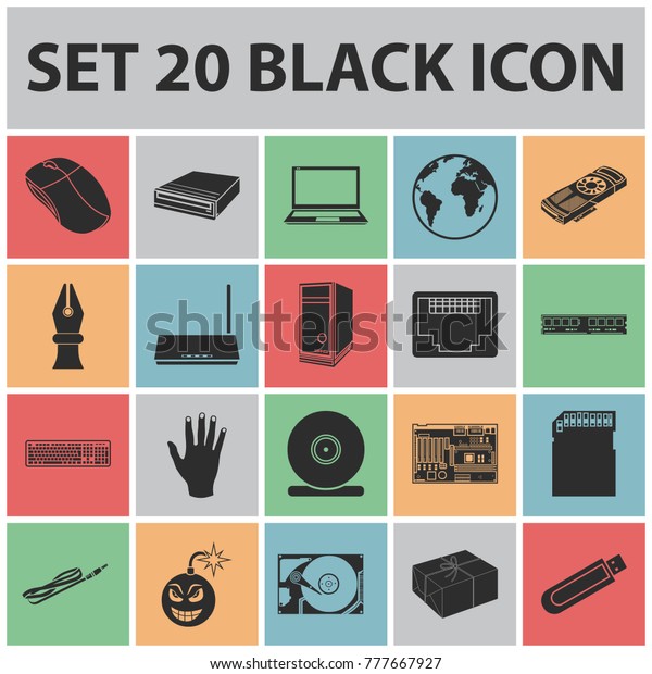 Personal Computer Black Icons Set Collection Stock Vector (Royalty Free ...