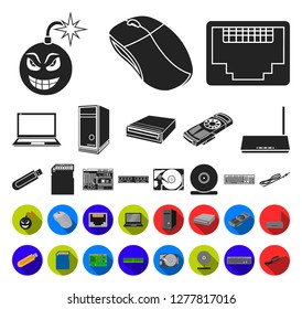 Personal computer black,flat icons in set collection for design. Equipment and accessories vector symbol stock web illustration.
