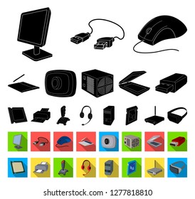 Personal computer black,flat icons in set collection for design. Equipment and accessories vector symbol stock web illustration.