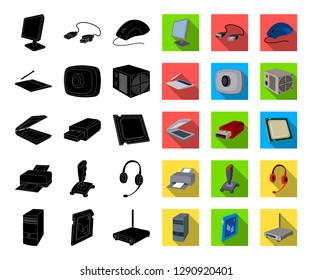 Personal computer black,flat icons in set collection for design. Equipment and accessories vector symbol stock web illustration.
