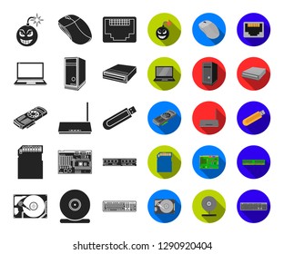 Personal computer black,flat icons in set collection for design. Equipment and accessories vector symbol stock web illustration.