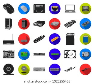 Personal computer black,flat icons in set collection for design. Equipment and accessories vector symbol stock web illustration.