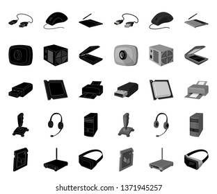 Personal computer black.mono icons in set collection for design. Equipment and accessories vector symbol stock web illustration.