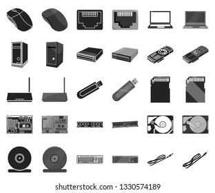 Personal computer black,monochrome icons in set collection for design. Equipment and accessories vector symbol stock web illustration.