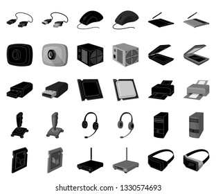 Personal computer black,monochrome icons in set collection for design. Equipment and accessories vector symbol stock web illustration.