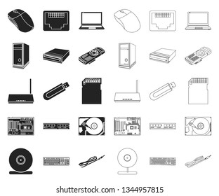 Personal computer black,outline icons in set collection for design. Equipment and accessories vector symbol stock web illustration.