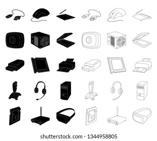 Personal computer black,outline icons in set collection for design. Equipment and accessories vector symbol stock web illustration.