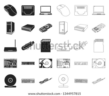 Personal computer black,outline icons in set collection for design. Equipment and accessories vector symbol stock web illustration.
