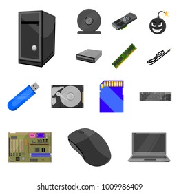 Personal computer cartoon icons in set collection for design. Equipment and accessories vector symbol stock web illustration.