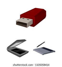 Personal computer cartoon icons in set collection for design. Equipment and accessories vector symbol stock web illustration.