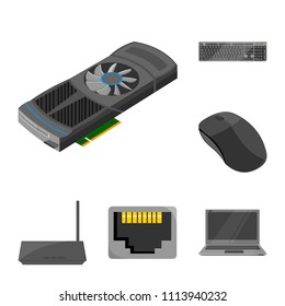 Personal computer cartoon icons in set collection for design. Equipment and accessories vector symbol stock web illustration.