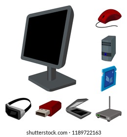 Personal computer cartoon icons in set collection for design. Equipment and accessories vector symbol stock web illustration.