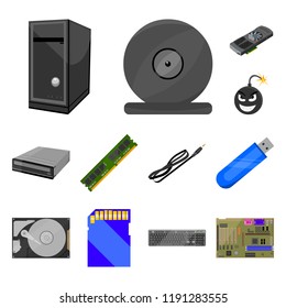 Personal computer cartoon icons in set collection for design. Equipment and accessories vector symbol stock web illustration.