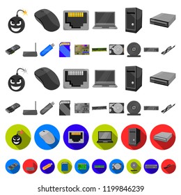 Personal computer cartoon icons in set collection for design. Equipment and accessories vector symbol stock web illustration.