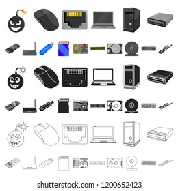 Personal computer cartoon icons in set collection for design. Equipment and accessories vector symbol stock web illustration.