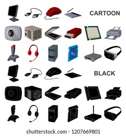 Personal computer cartoon icons in set collection for design. Equipment and accessories vector symbol stock web illustration.