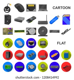 Personal computer cartoon icons in set collection for design. Equipment and accessories vector symbol stock web illustration.