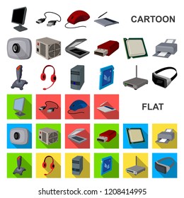 Personal computer cartoon icons in set collection for design. Equipment and accessories vector symbol stock web illustration.