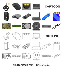 Personal computer cartoon icons in set collection for design. Equipment and accessories vector symbol stock web illustration.