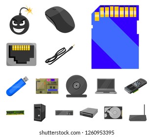 Personal computer cartoon icons in set collection for design. Equipment and accessories vector symbol stock web illustration.