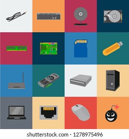 Personal computer cartoon icons in set collection for design. Equipment and accessories vector symbol stock web illustration.