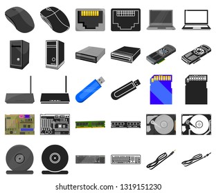 Personal computer cartoon,black icons in set collection for design. Equipment and accessories vector symbol stock web illustration.