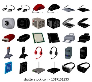 Personal computer cartoon,black icons in set collection for design. Equipment and accessories vector symbol stock web illustration.