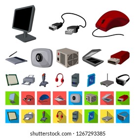 Personal computer cartoon,flat icons in set collection for design. Equipment and accessories vector symbol stock web illustration.