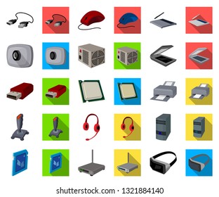 Personal computer cartoon,flat icons in set collection for design. Equipment and accessories vector symbol stock web illustration.