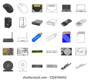 Personal computer cartoon,outline icons in set collection for design. Equipment and accessories vector symbol stock web illustration.