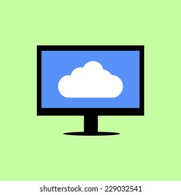 Personal computer with cloud icon in flat style