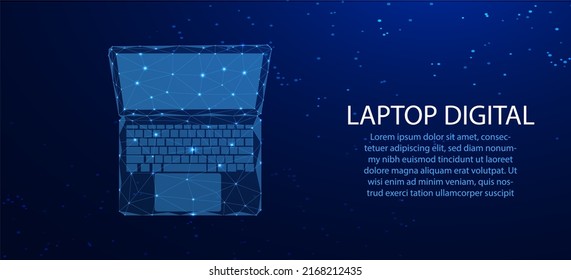 personal computer The concept is a low-poly model of a business on a blue background.
