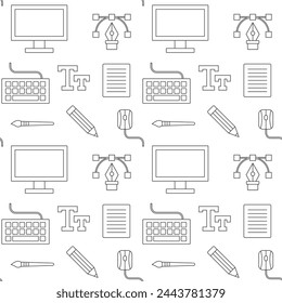 Personal computer devices and digital art symbols vector seamless pattern.