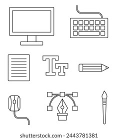 Personal computer devices and digital art symbols.