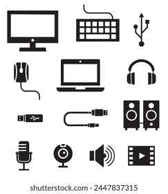 PC-Geräte und digitale Mediensymbole Vektor-Icons.