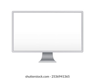 Personal computer empty monitor, realistic illustration. Isolated device with blank screen, copy space or advertisement for application. Prototype or presentation of desktop technology