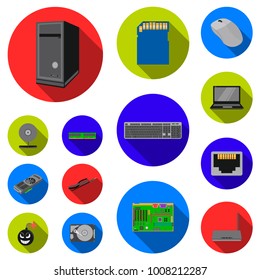 Personal computer flat icons in set collection for design. Equipment and accessories vector symbol stock web illustration.